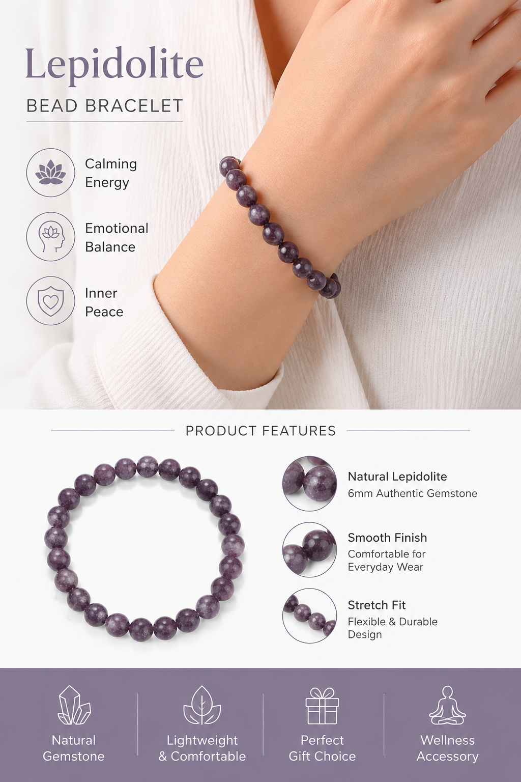Lepidolite Crystal Bracelet 2