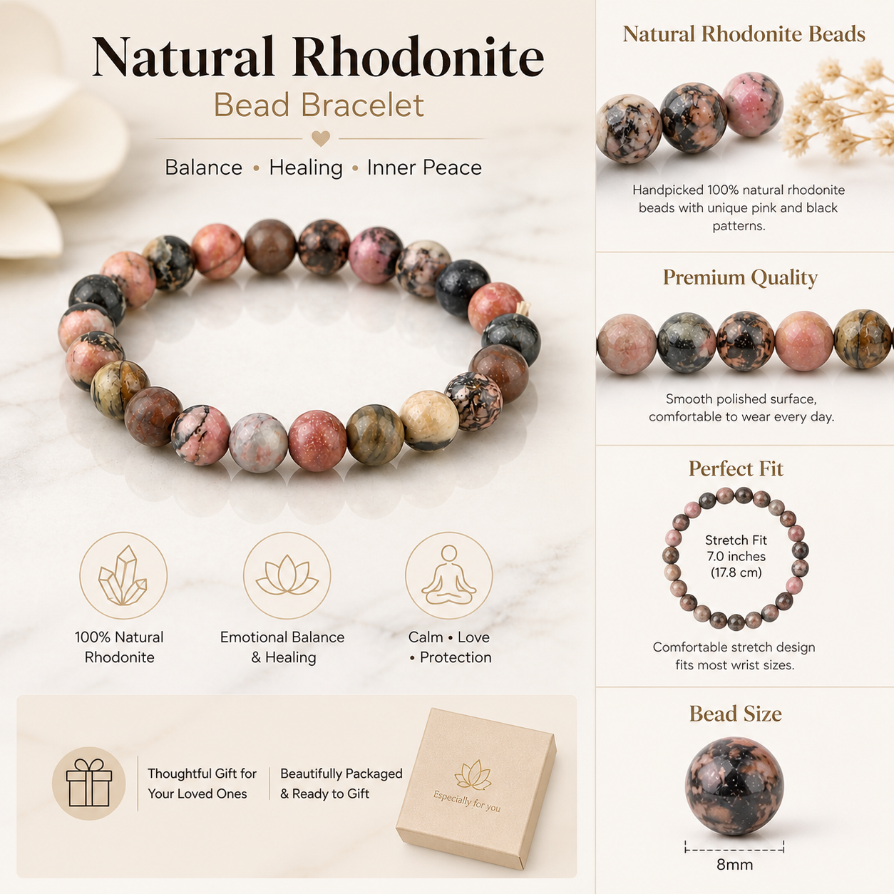 Rhodochrosite Crystal Bracelet 2